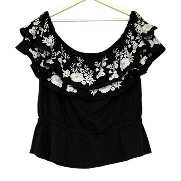 Ralph Lauren Black Label Tops - Lauren Ralph Lauren | Black Label Embroidered Black Off The Shoulder Top Size XL